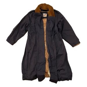 Vintage Teller Trench Coat, Size 42, Corduroy, Navy Blue